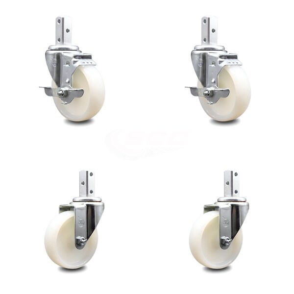4 Inch Nylon Wheel Swivel 3/4 Inch Square Stem Caster Brakes SCC, 2PK